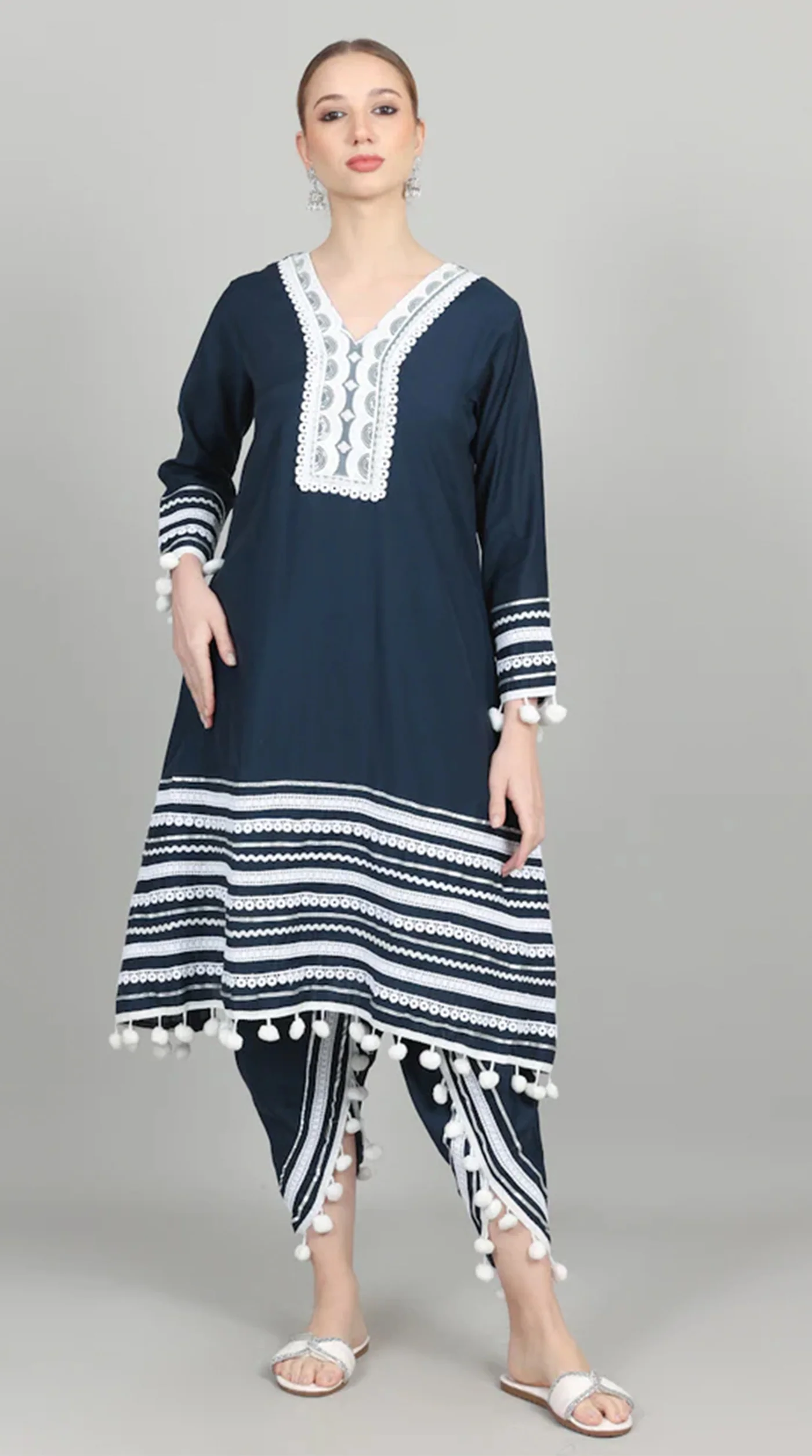 Navy Blue Silk Shift Suit Set - Image 5
