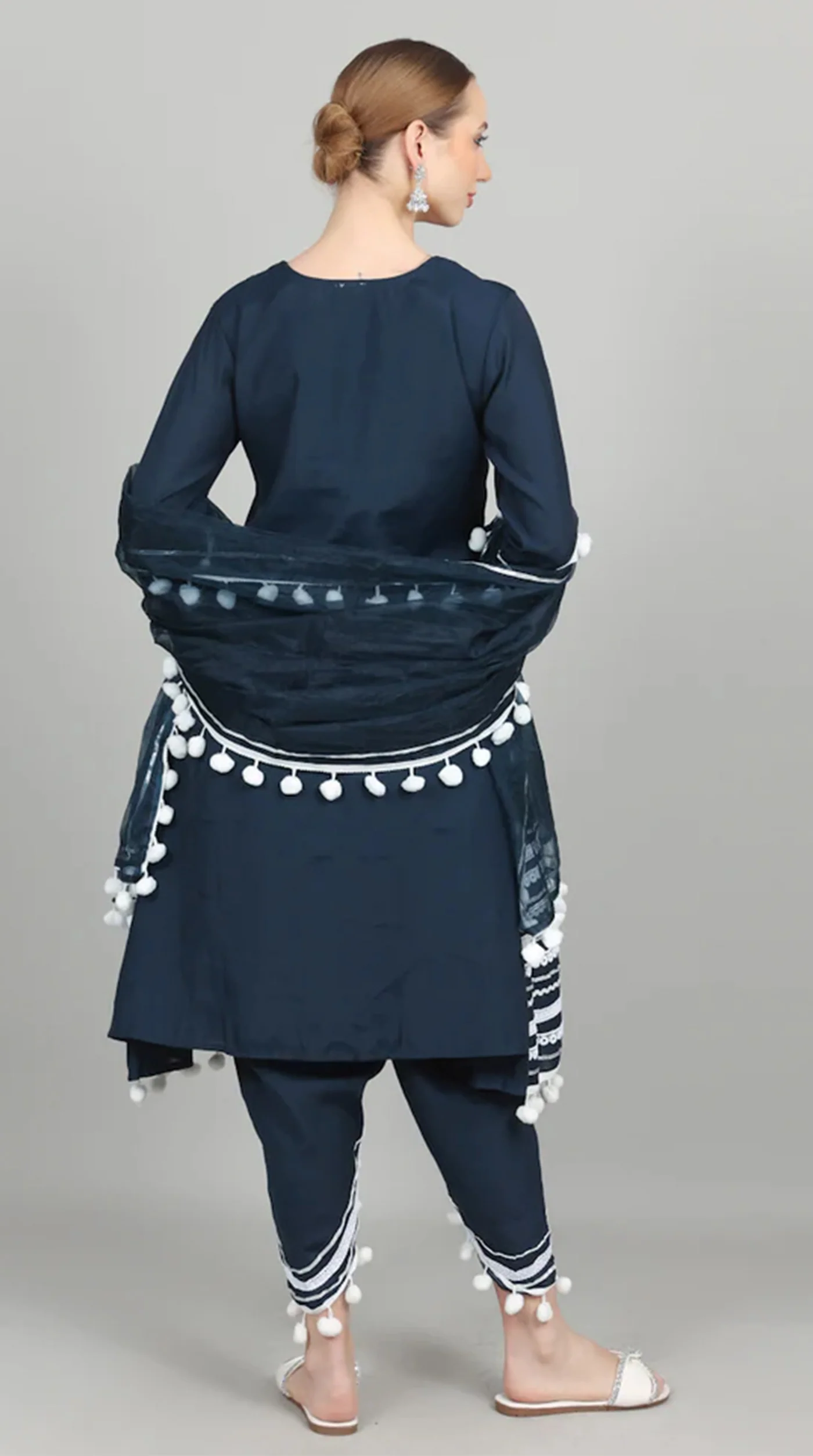Navy Blue Silk Shift Suit Set - Image 6