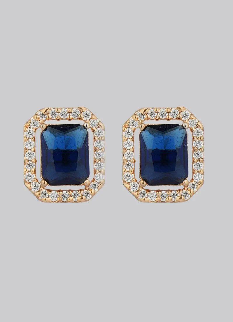 Navy Blue Stone and Diamante Stud Earrings - Image 2