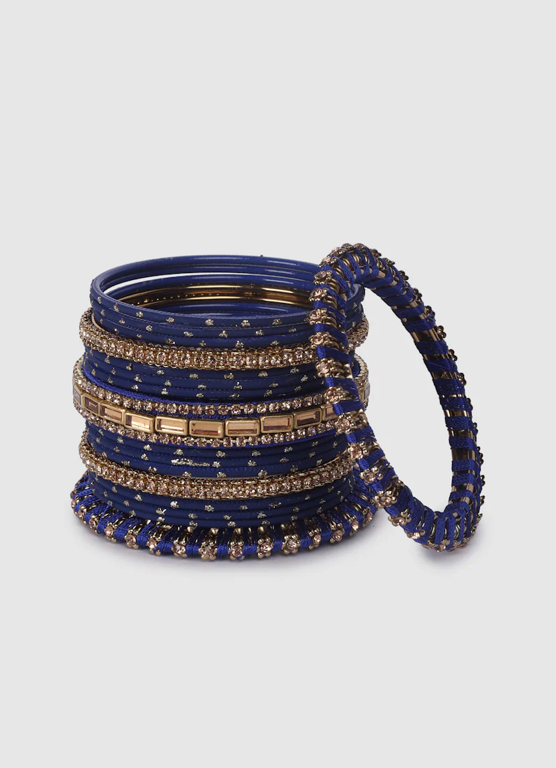 Navy Blue Threadwork Bangle Set with LCT Diamonte - Image 2