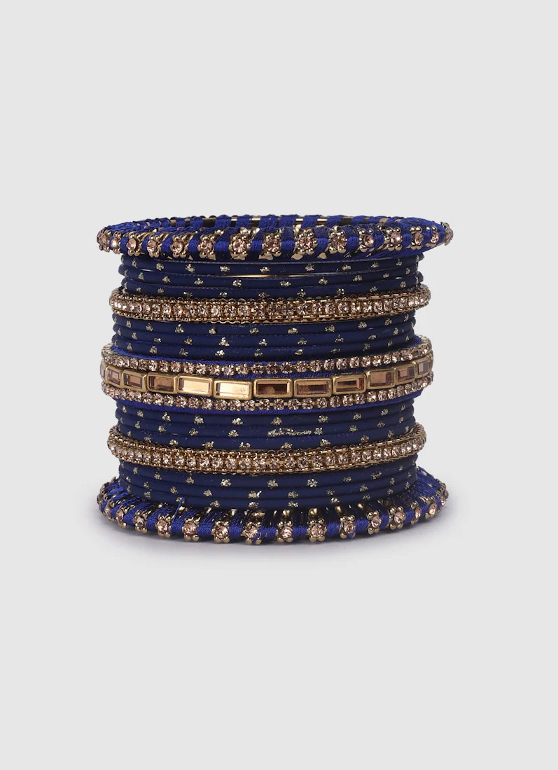 Navy Blue Threadwork Bangle Set with LCT Diamonte - Image 3