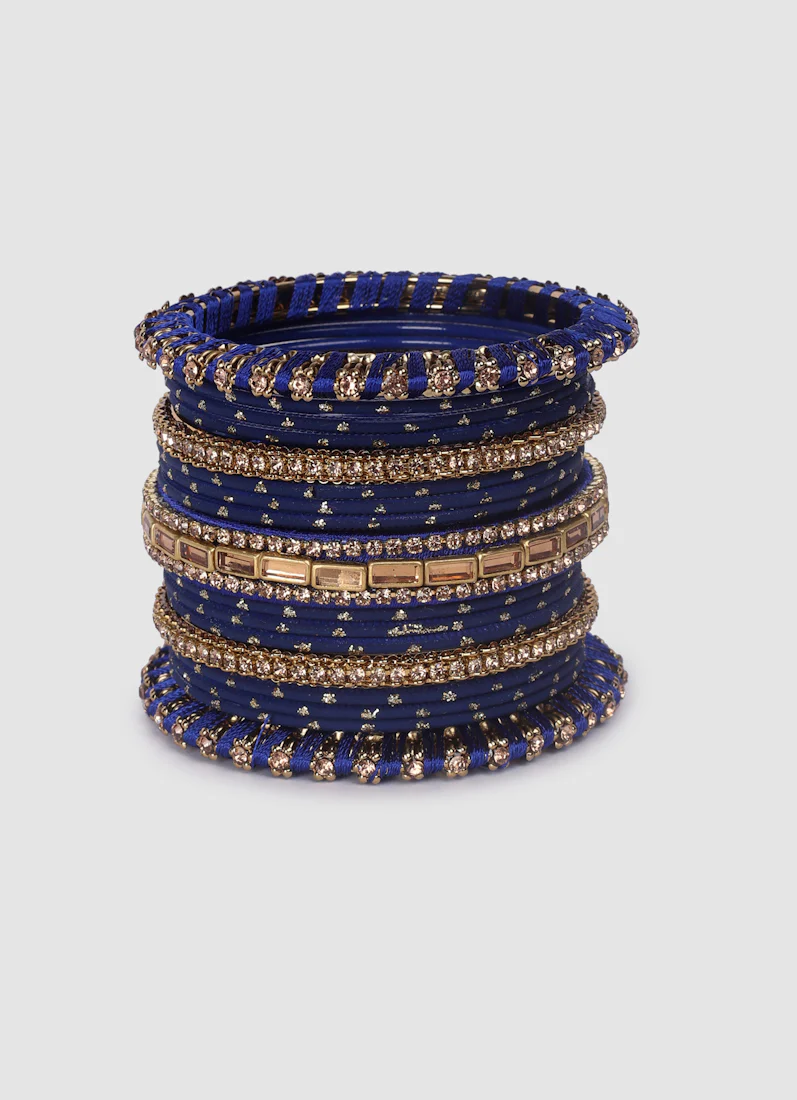 Navy Blue Threadwork Bangle Set with LCT Diamonte - Image 4