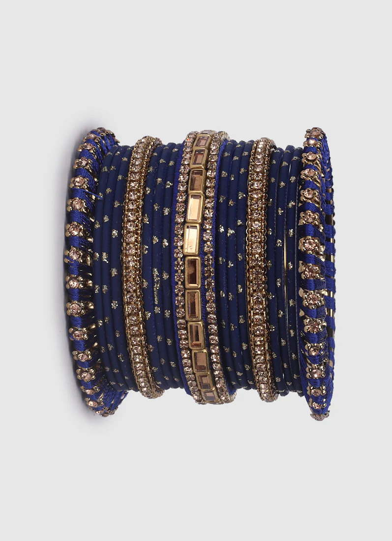 Navy Blue Threadwork Bangle Set with LCT Diamonte - Image 5