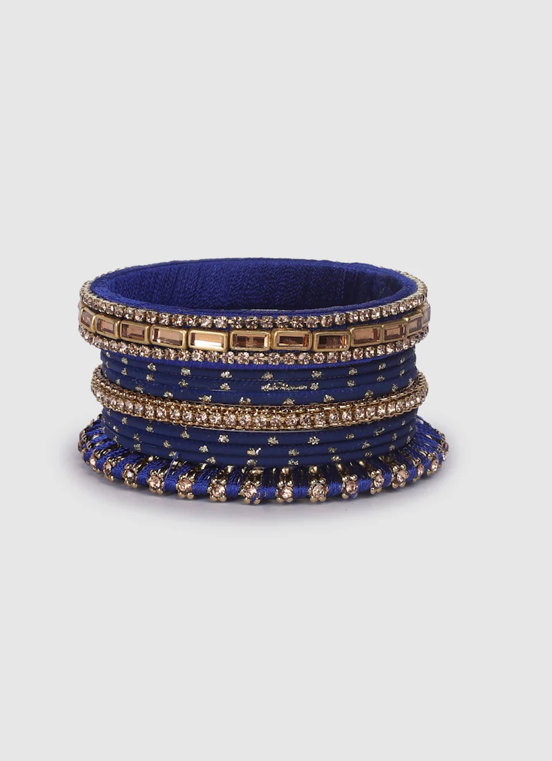 Navy Blue Threadwork Bangle Set with LCT Diamonte - Image 6