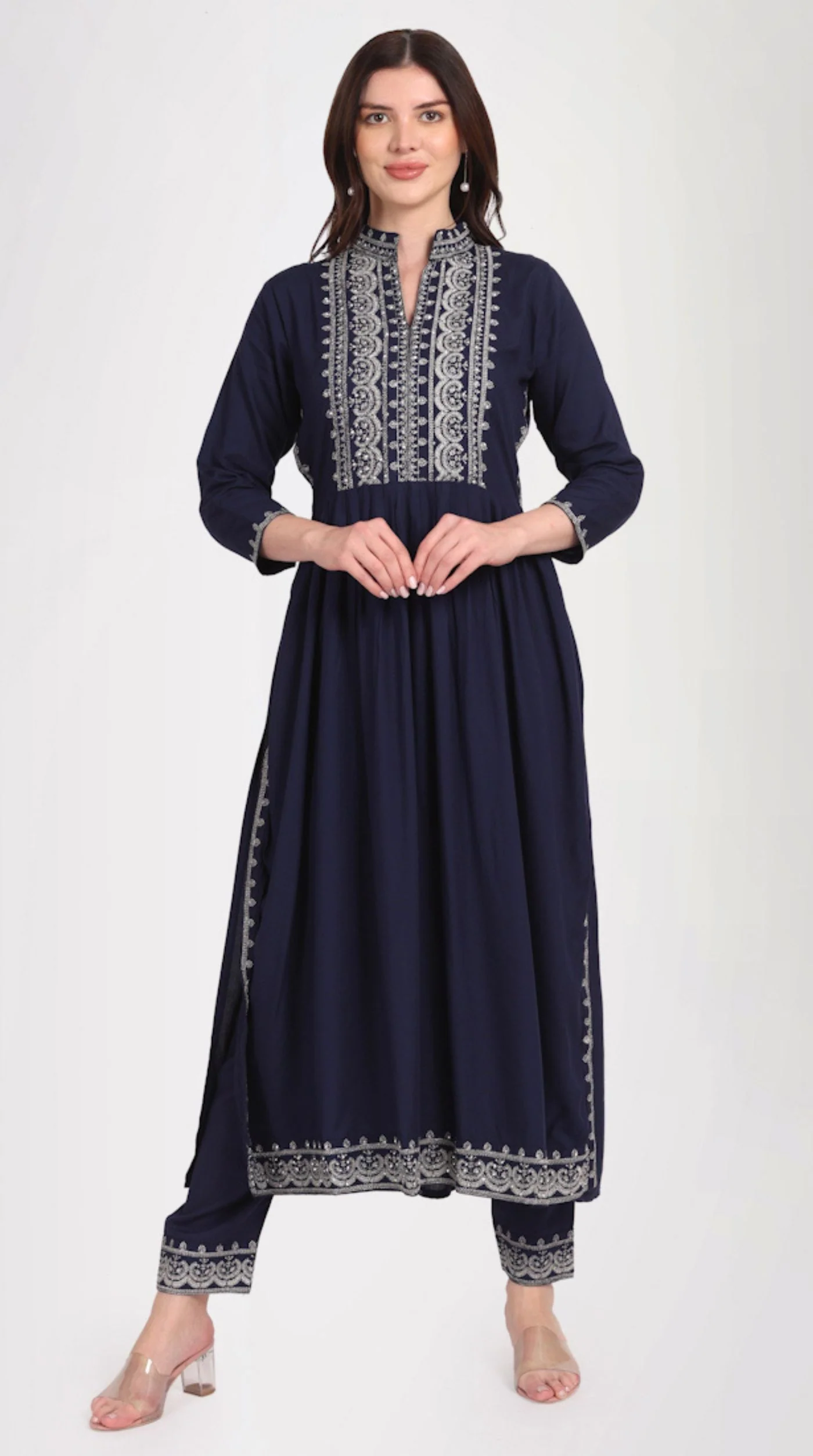 Navy Blue Zari Embroidered Suit Set - Image 4