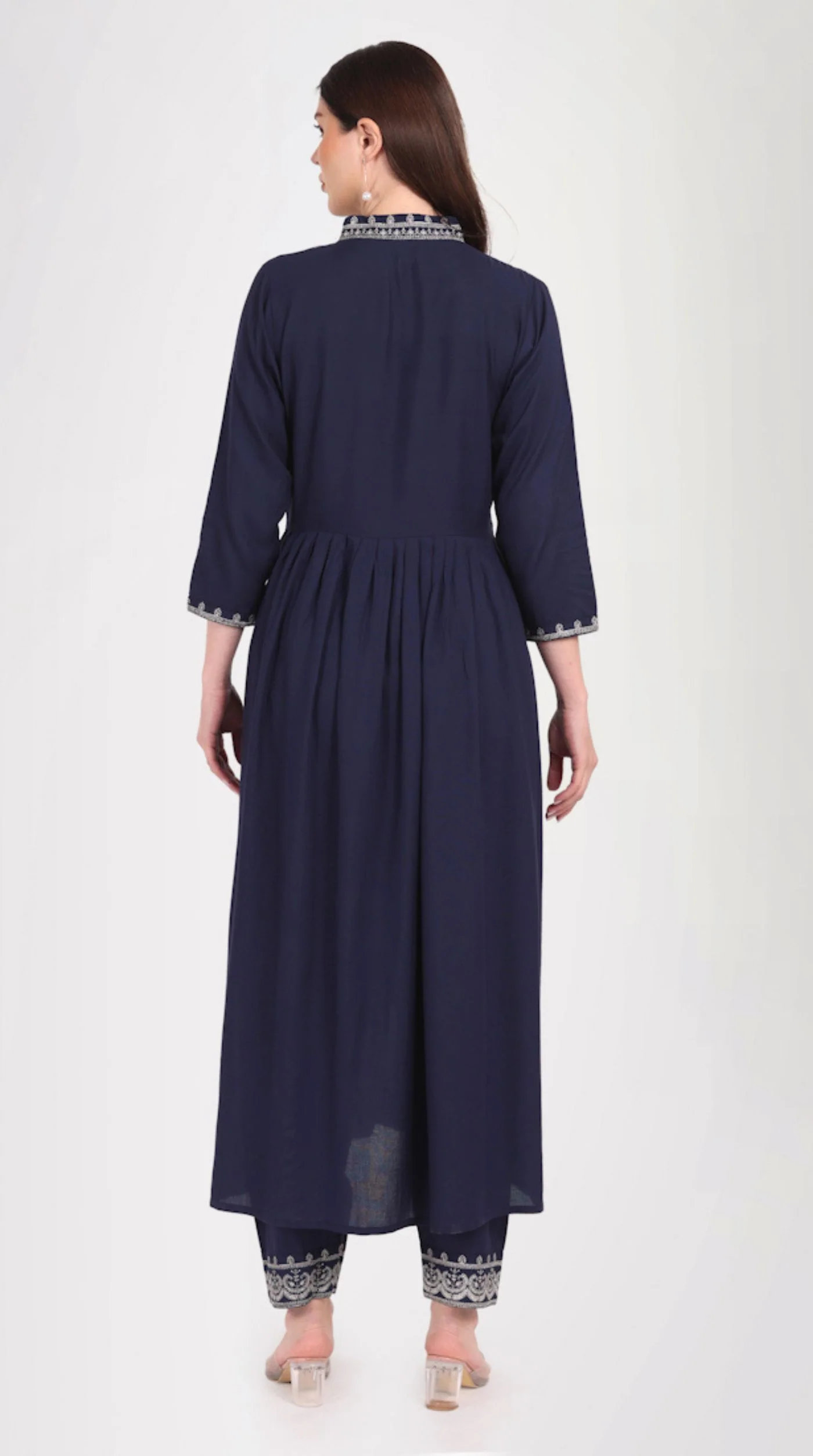Navy Blue Zari Embroidered Suit Set - Image 5
