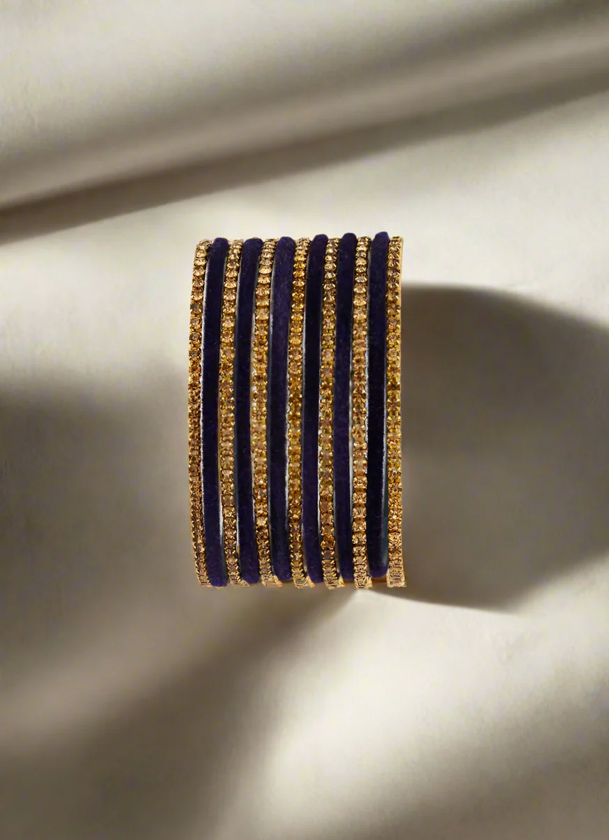 Navy Velvet & Diamante Kids Bangle Sets - Image 2