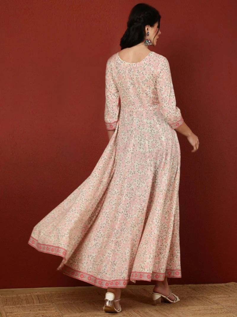 Off-White Cotton Printed Dress - Image 3