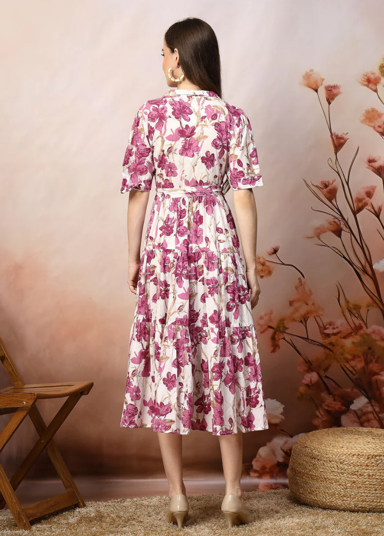 Off-White Cotton Shirt Style Dress - Image 2