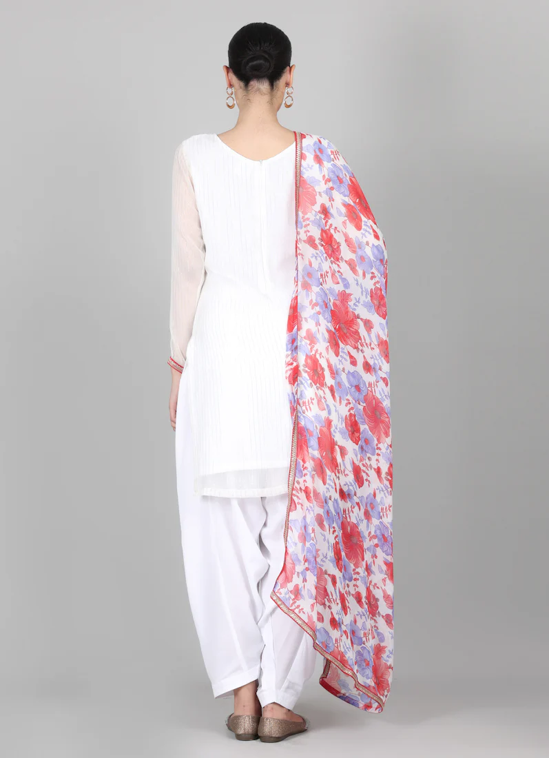 Off-White Floral Printed Dupatta Suit Set - Image 5