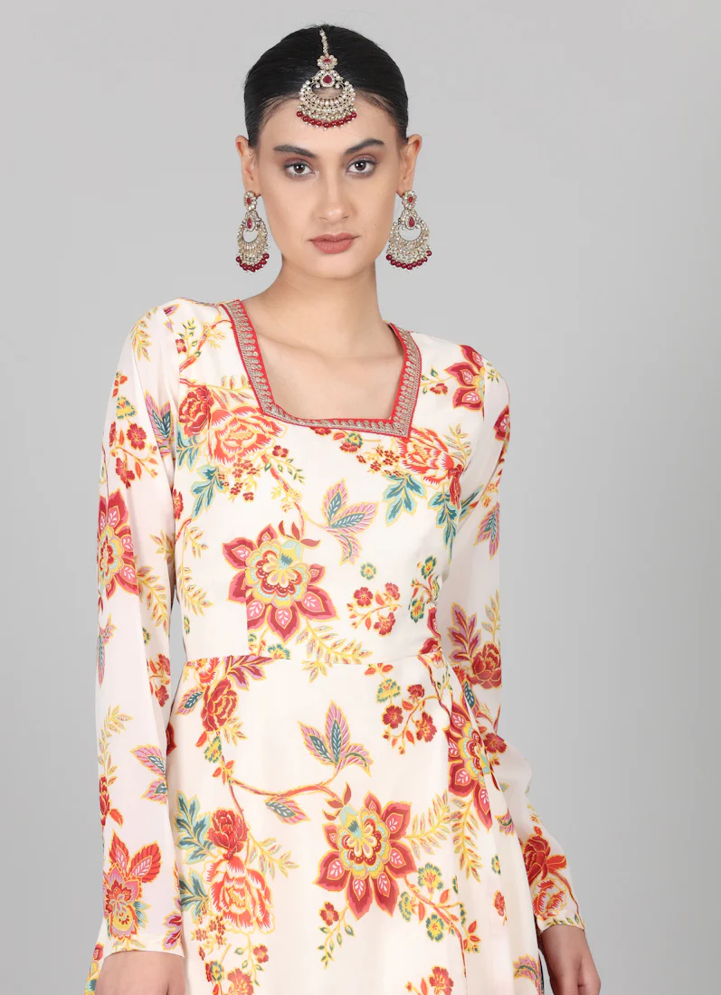Off-White Floral Printed Suit Set - Image 5