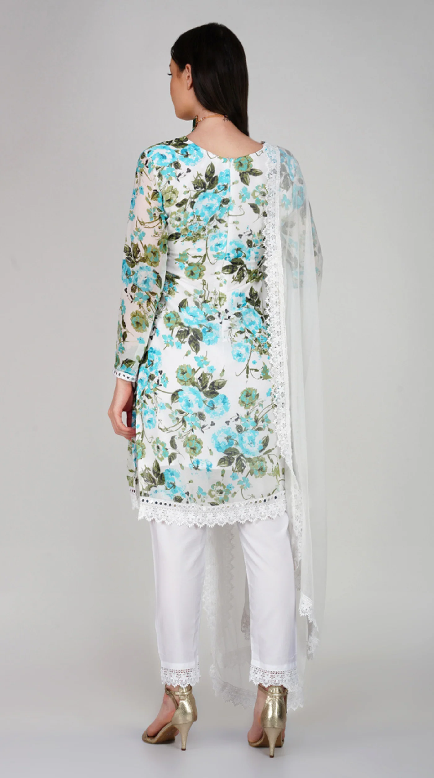 Off- White Georgette Shift Style Trouser Suit Set - Image 5