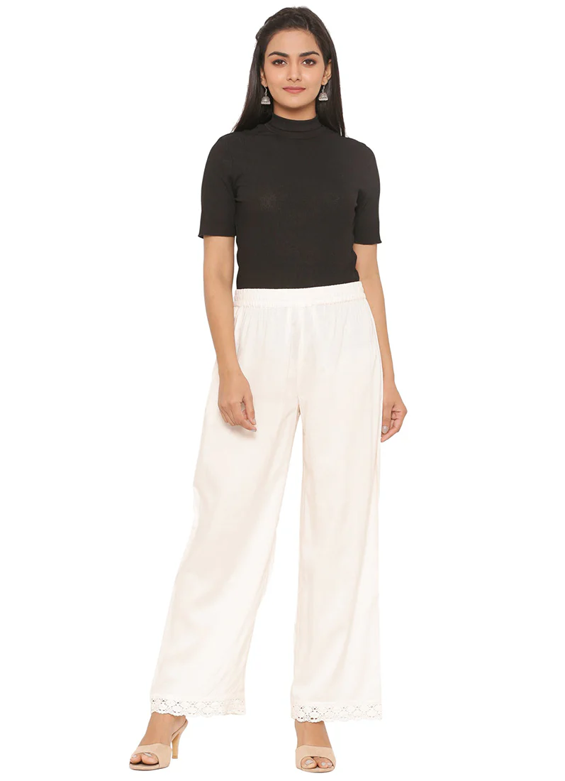 Off-White Rayon Lace Palazzo - Image 3