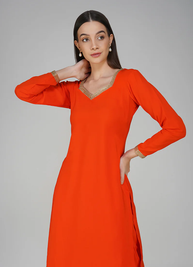 Orange Crepe Printed Salwar Suit - Image 6
