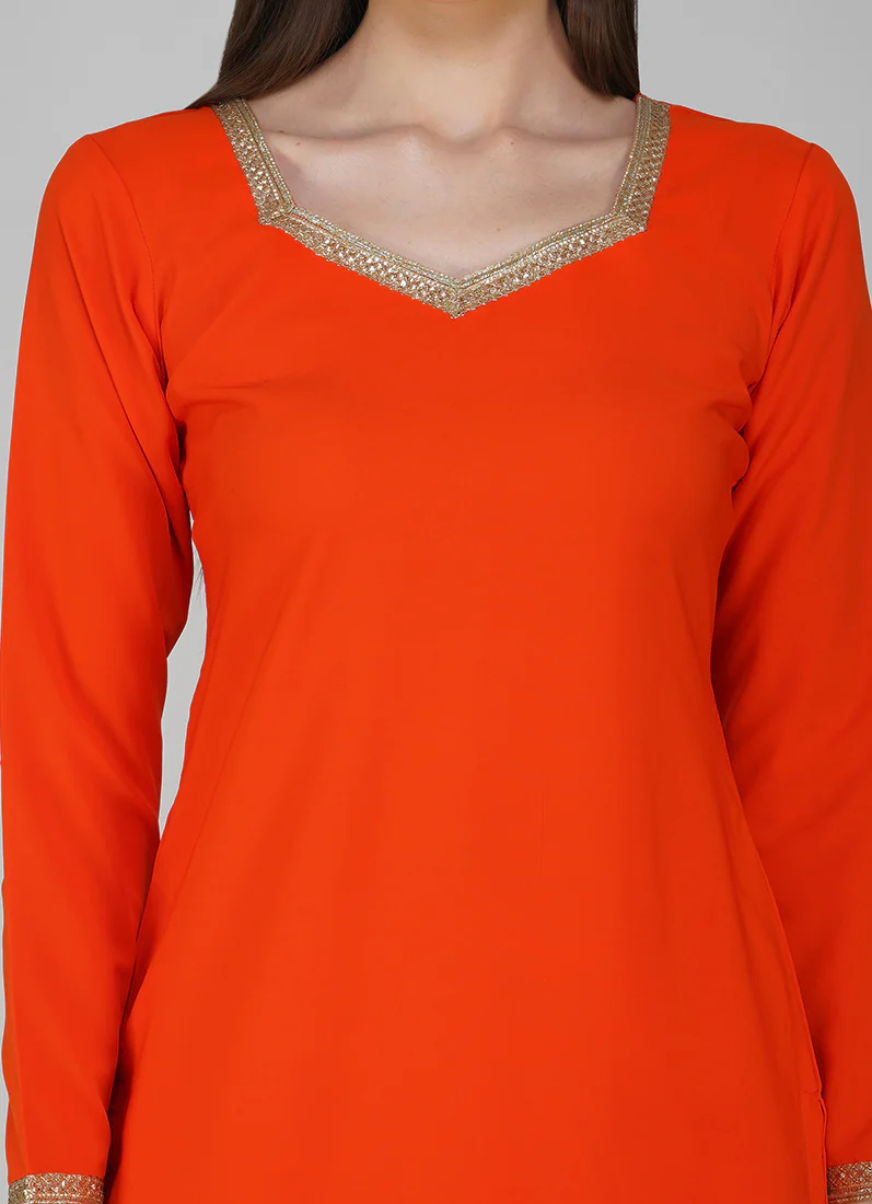 Orange Crepe Printed Salwar Suit - Image 7