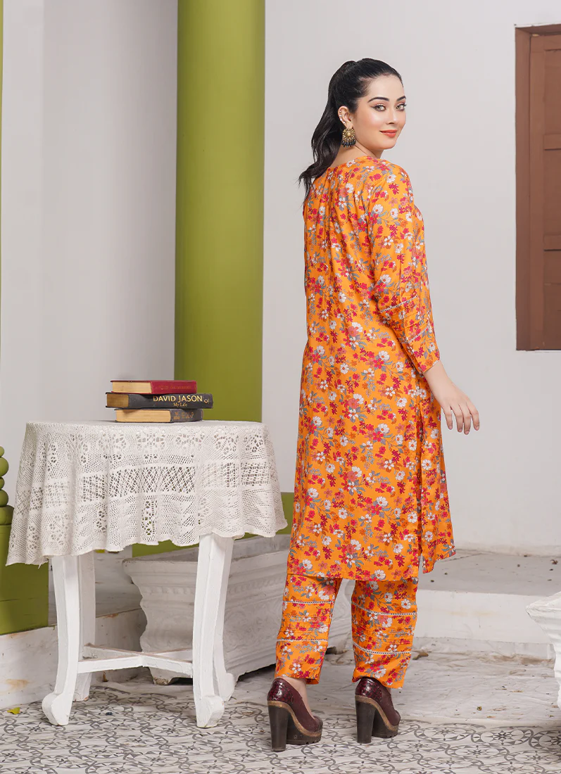 Orange Digital Printed Linen Co-ord Set - Image 2