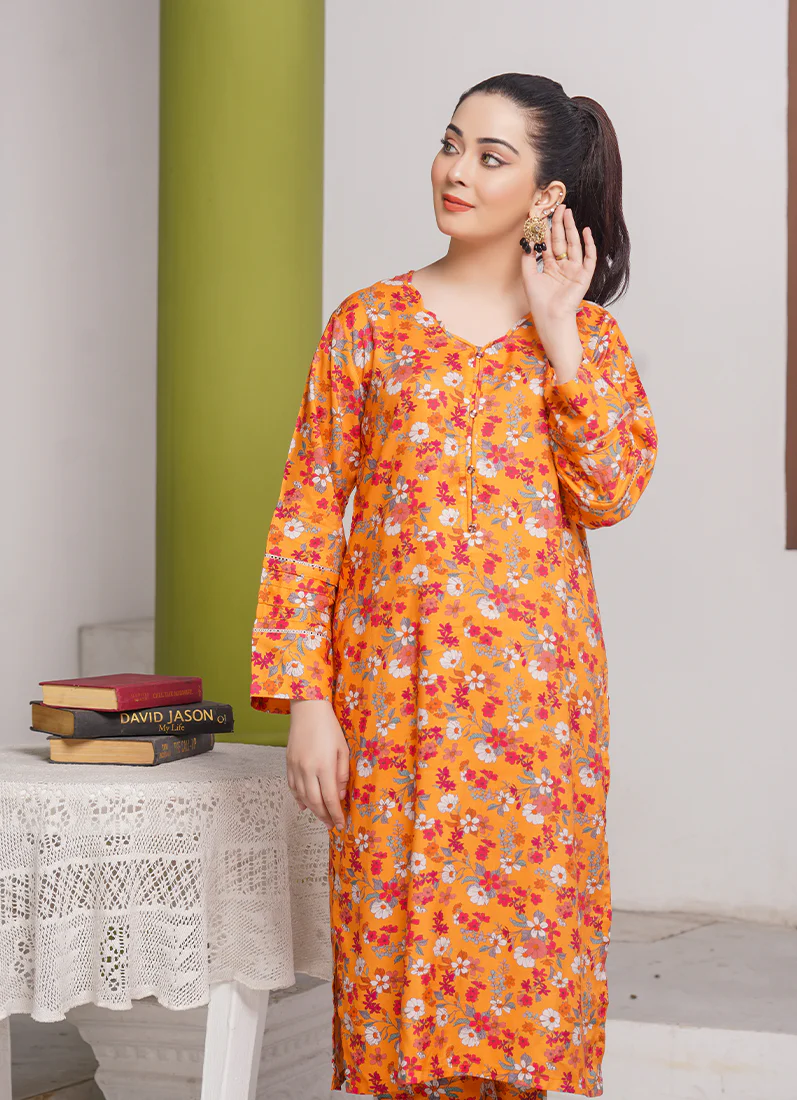 Orange Digital Printed Linen Co-ord Set - Image 3