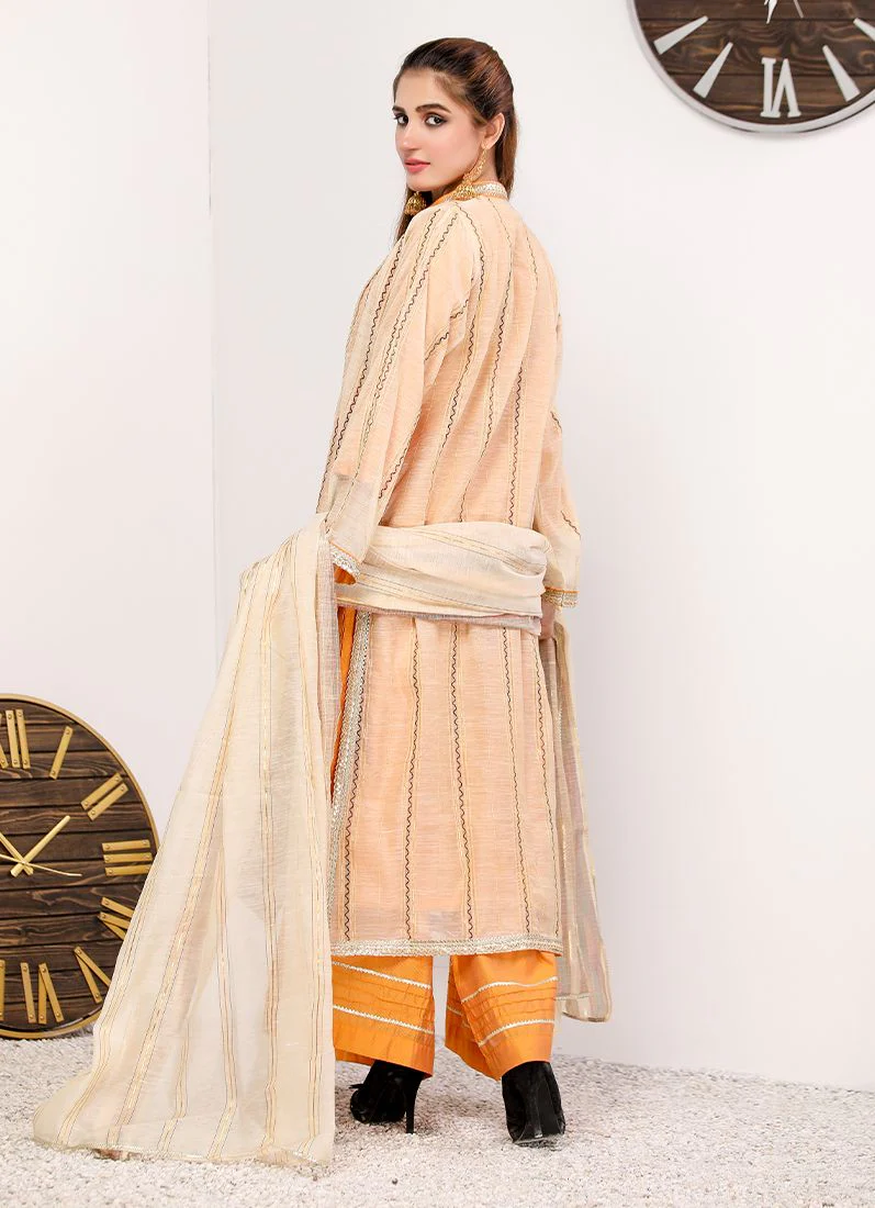 Orange Khadi Cotton Jacket Ladies Suit - Image 3