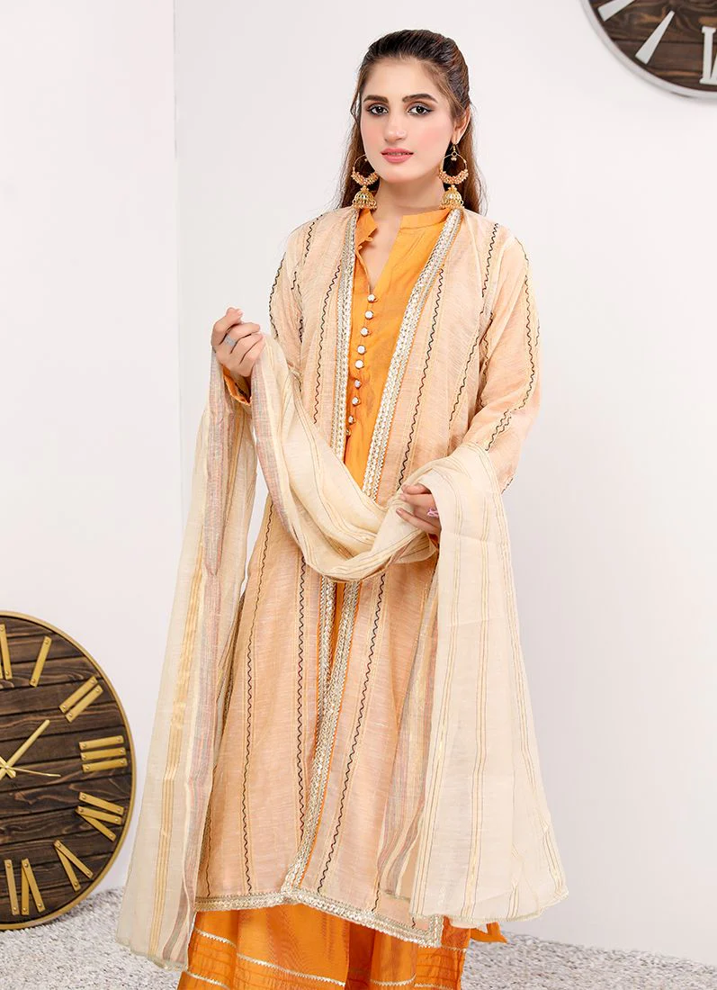 Orange Khadi Cotton Jacket Ladies Suit - Image 4