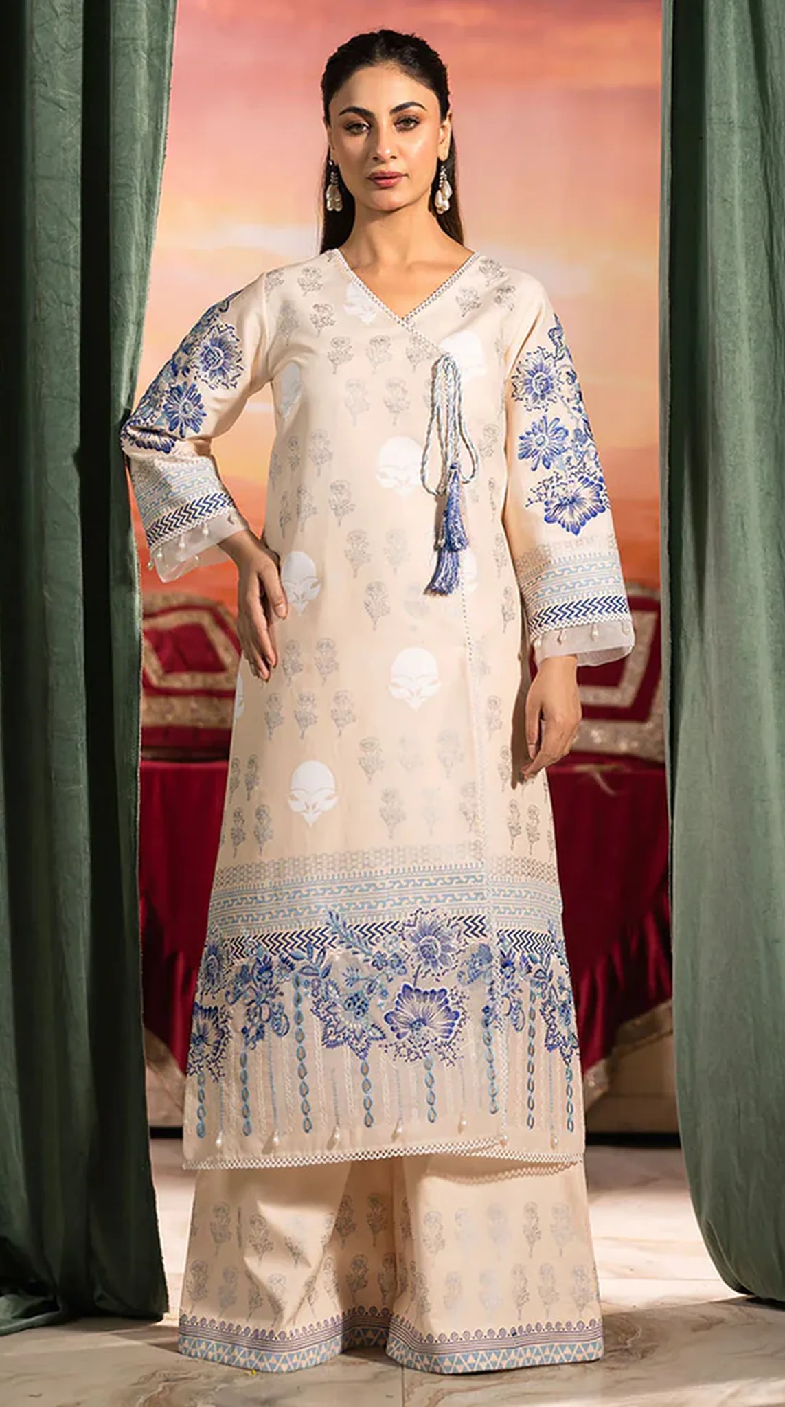 Peach Block Printed Suit Set - Image 2