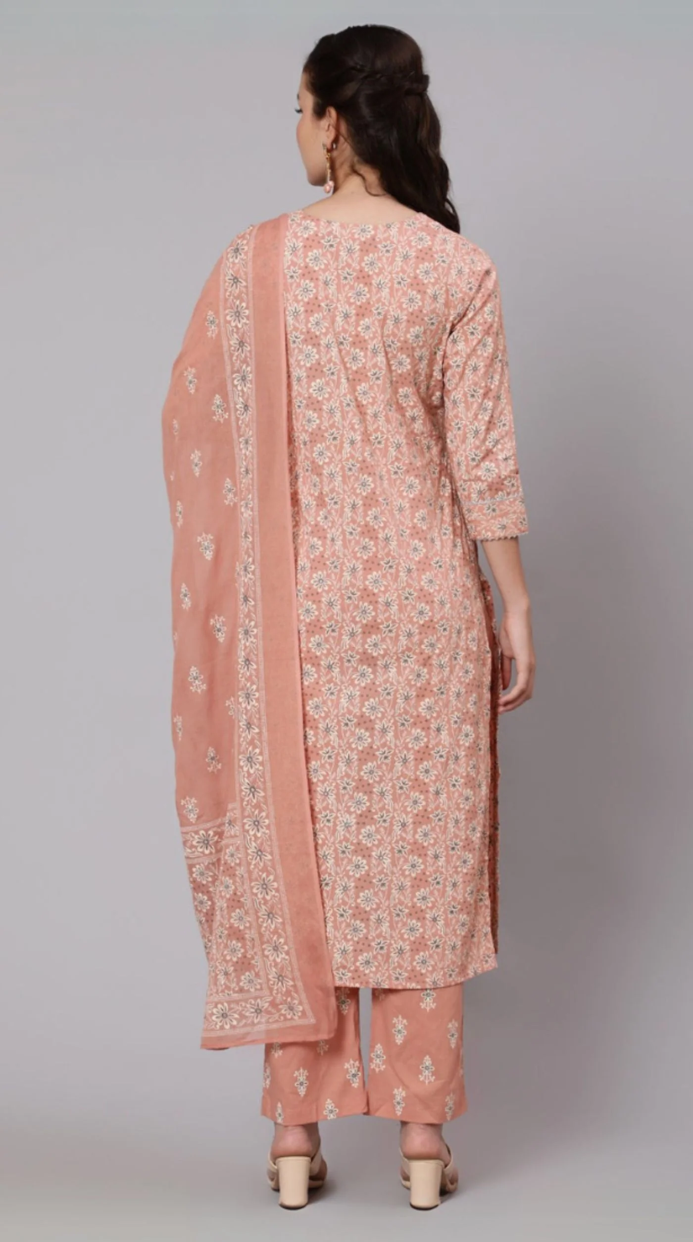 Deep Peach Cotton Printed Suit Set - Image 3