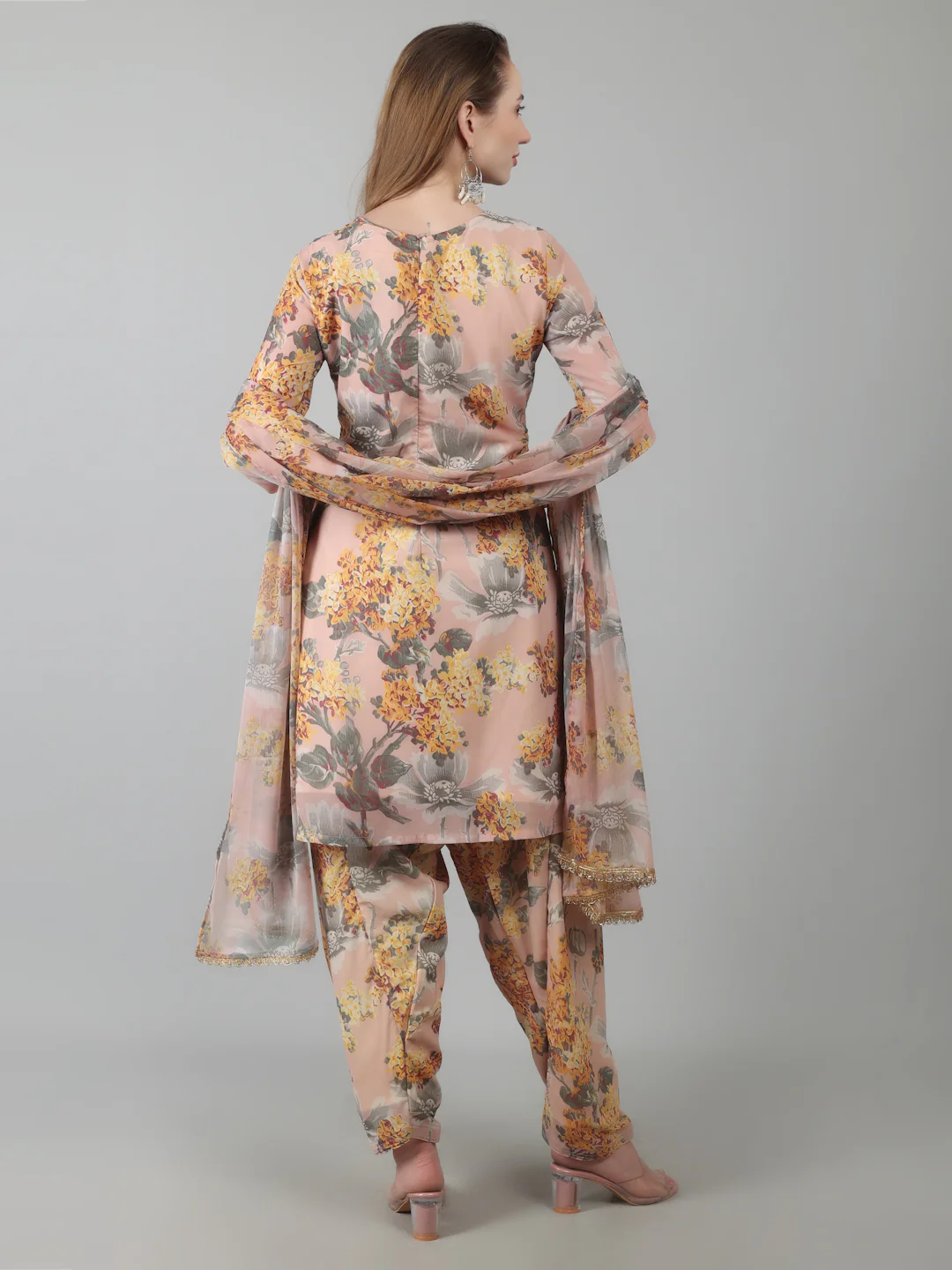 Peach Digital Print On Print Suit Set - Image 4