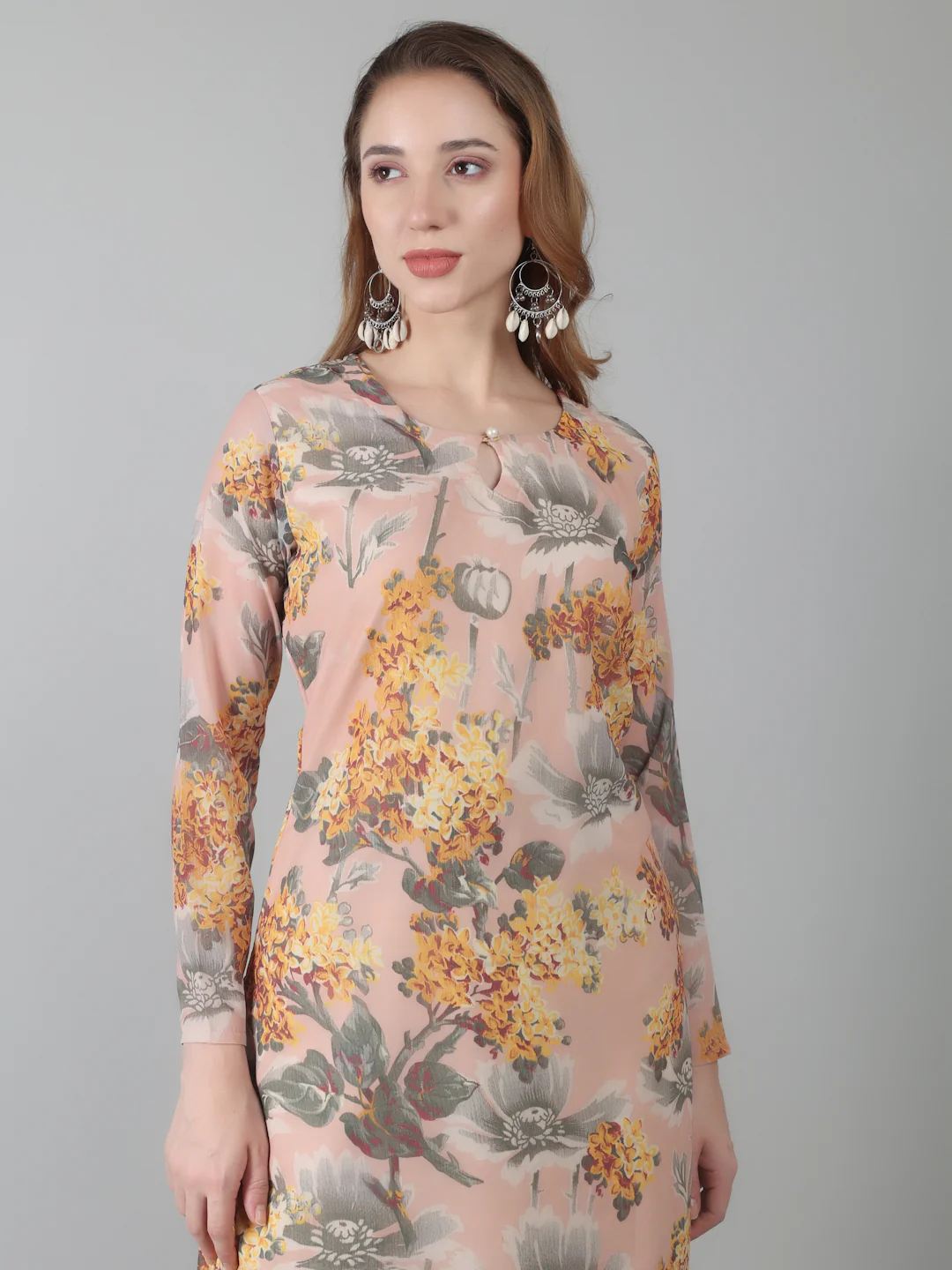 Peach Digital Print On Print Suit Set - Image 5