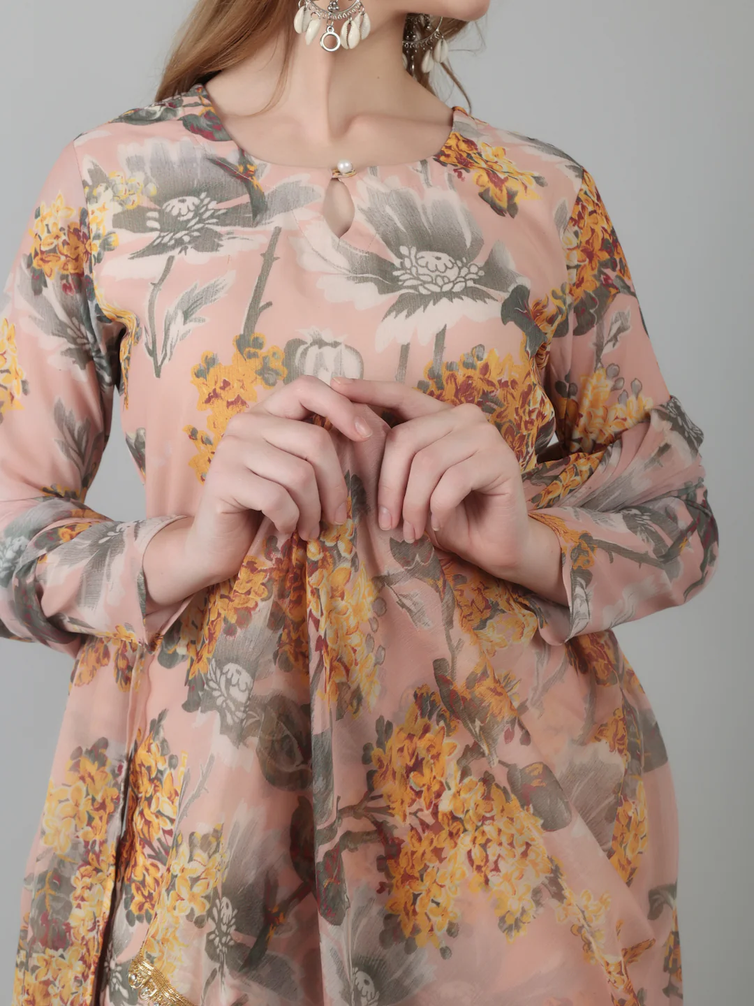 Peach Digital Print On Print Suit Set - Image 6