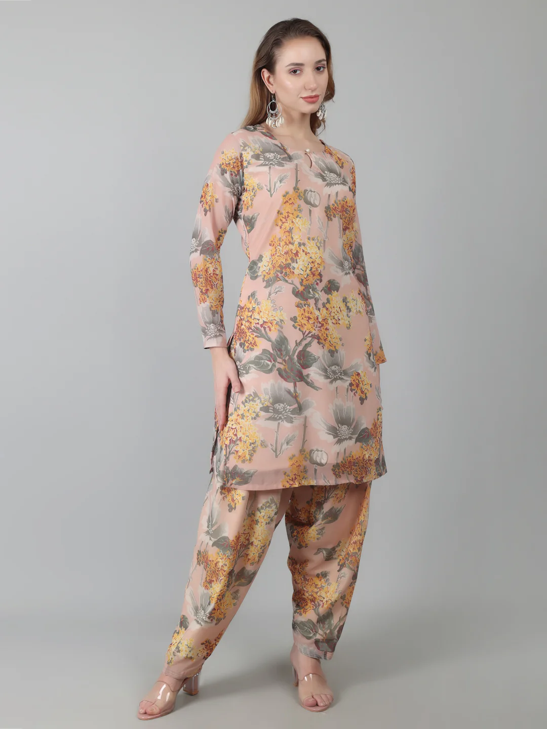 Peach Digital Print On Print Suit Set - Image 7