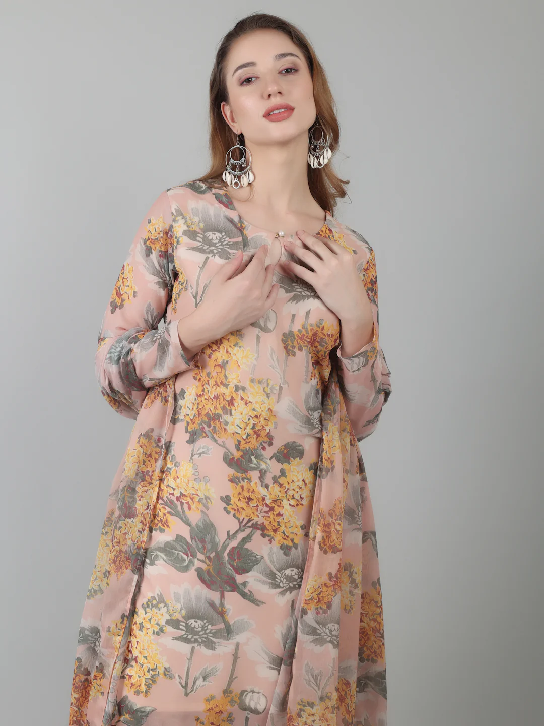 Peach Digital Print On Print Suit Set - Image 8