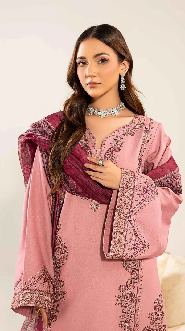 Pink Embroidered Loom Net Suit with Printed Dupatta - Image 2