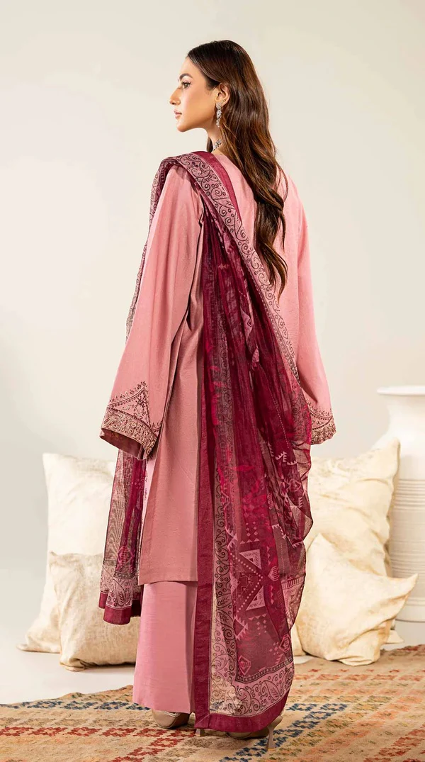 Pink Embroidered Loom Net Suit with Printed Dupatta - Image 5