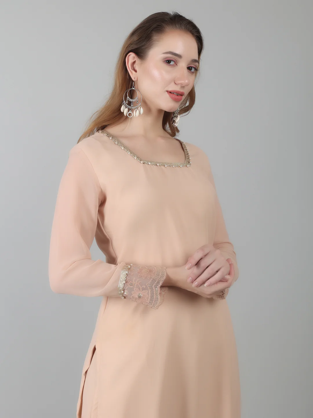 Peach Georgette Lace Suit Set - Image 6