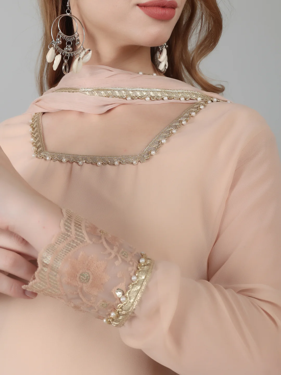 Peach Georgette Lace Suit Set - Image 9