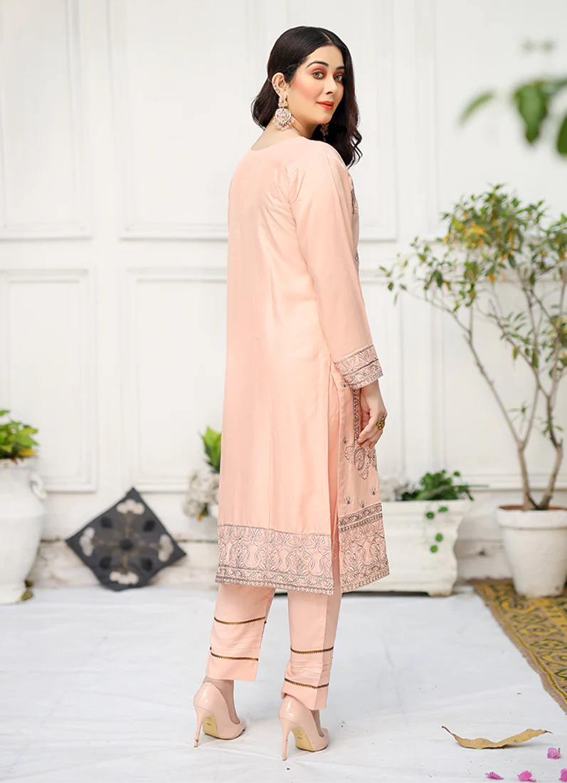 Peach Linen Embroidered Co-ord Set - Image 2