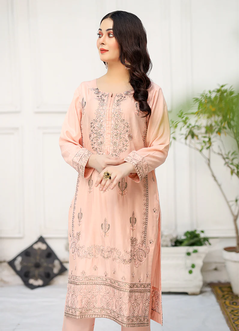 Peach Linen Embroidered Co-ord Set - Image 3