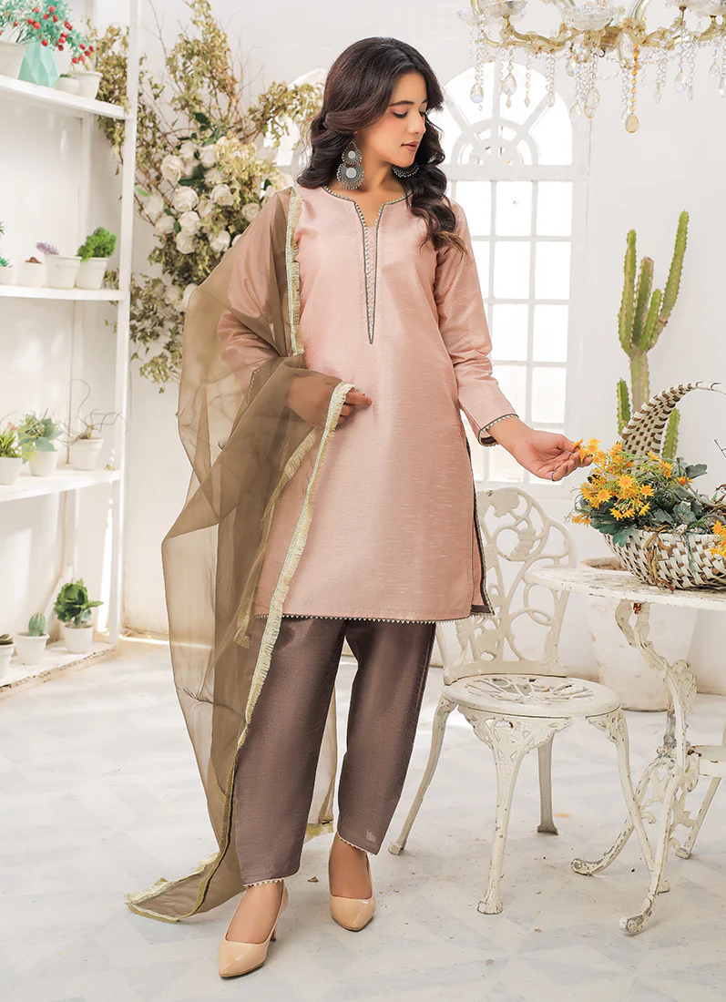 Peach-Mouse Raw Silk Suit Set - Image 2