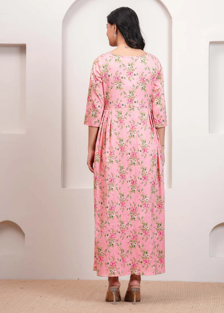 Peach Polyester A-line Dress - Image 2