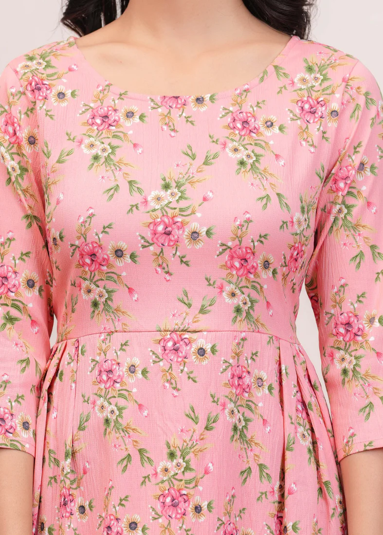Peach Polyester A-line Dress - Image 3