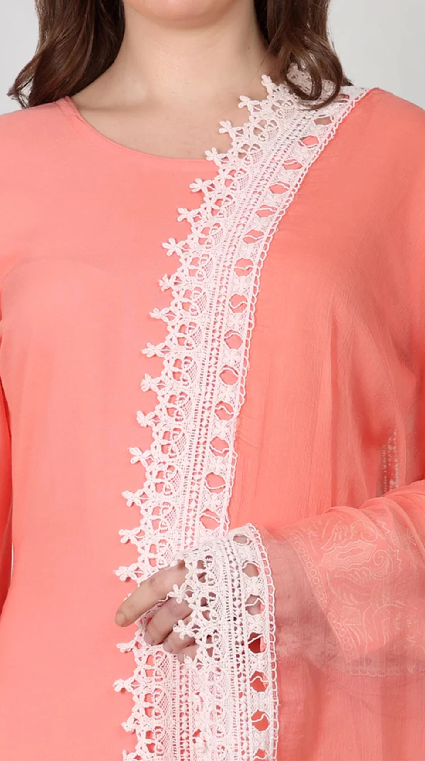 Peach Rayon Crochet Lace Suit Set - Image 3