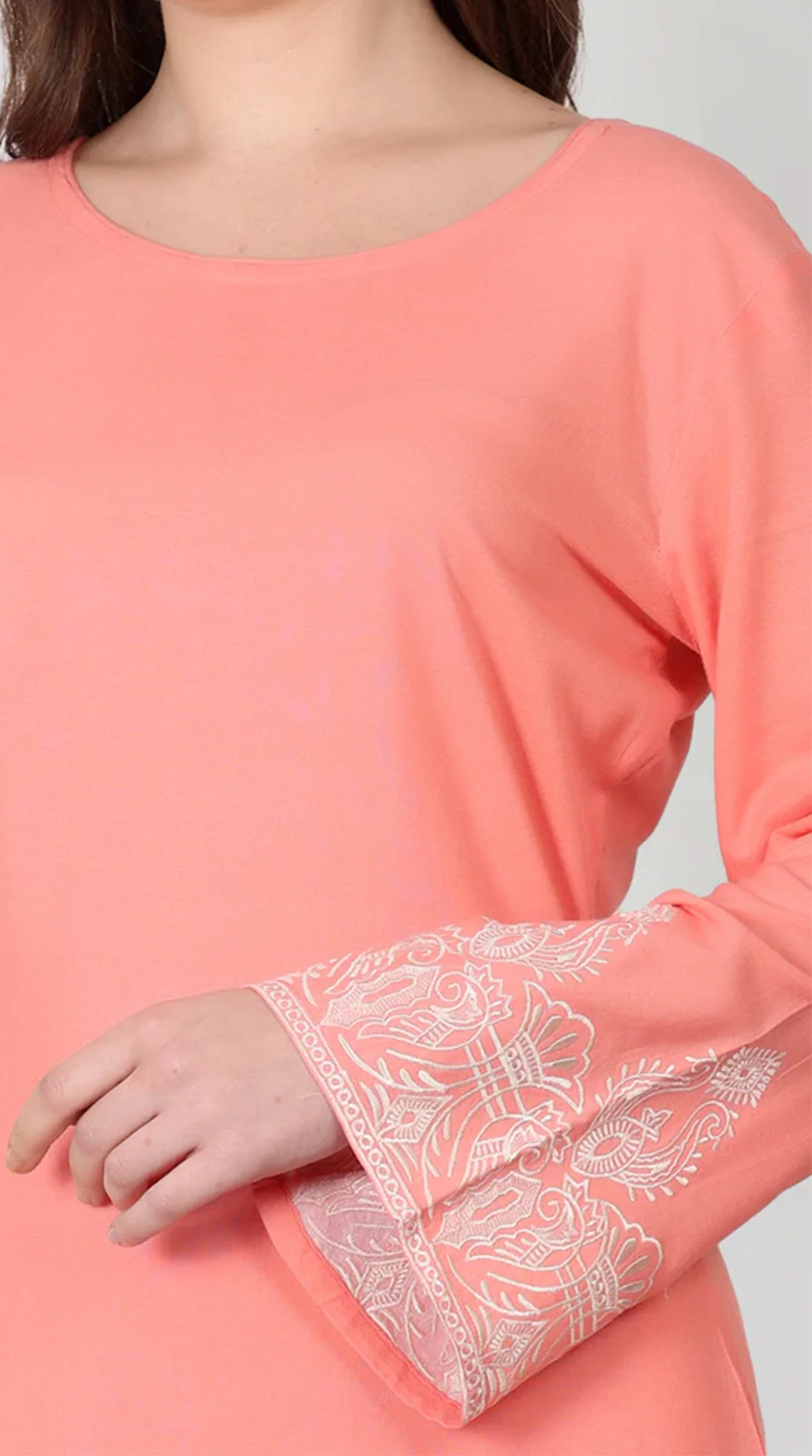 Peach Rayon Crochet Lace Suit Set - Image 5