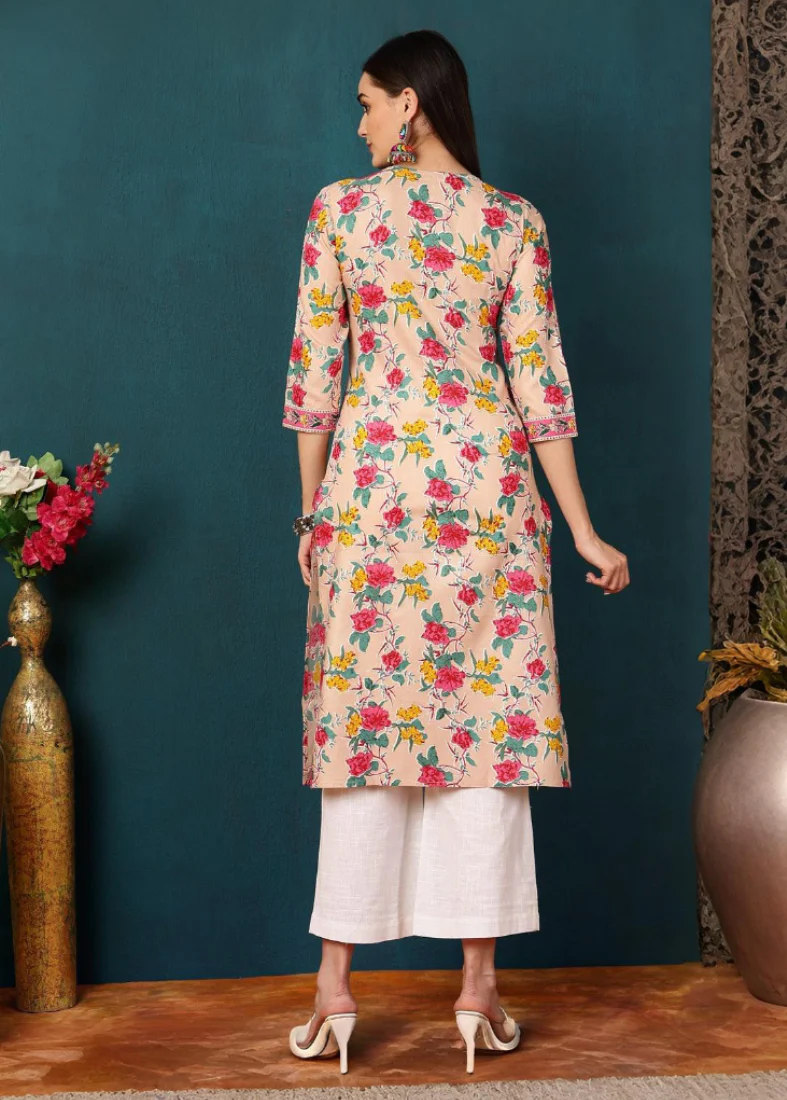 Peach Rayon Printed Kurta - Image 2