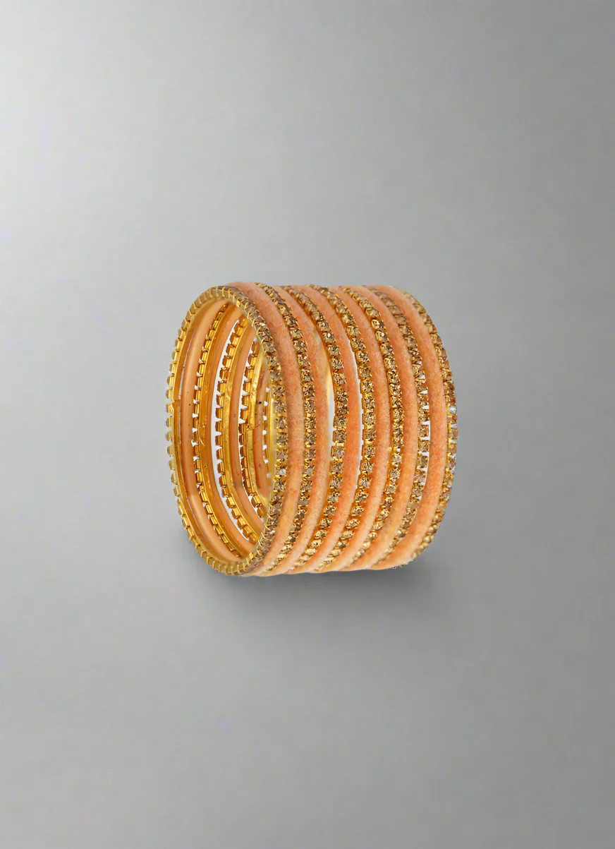 Peach Velvet & Diamante Kids Bangle Sets - Image 2