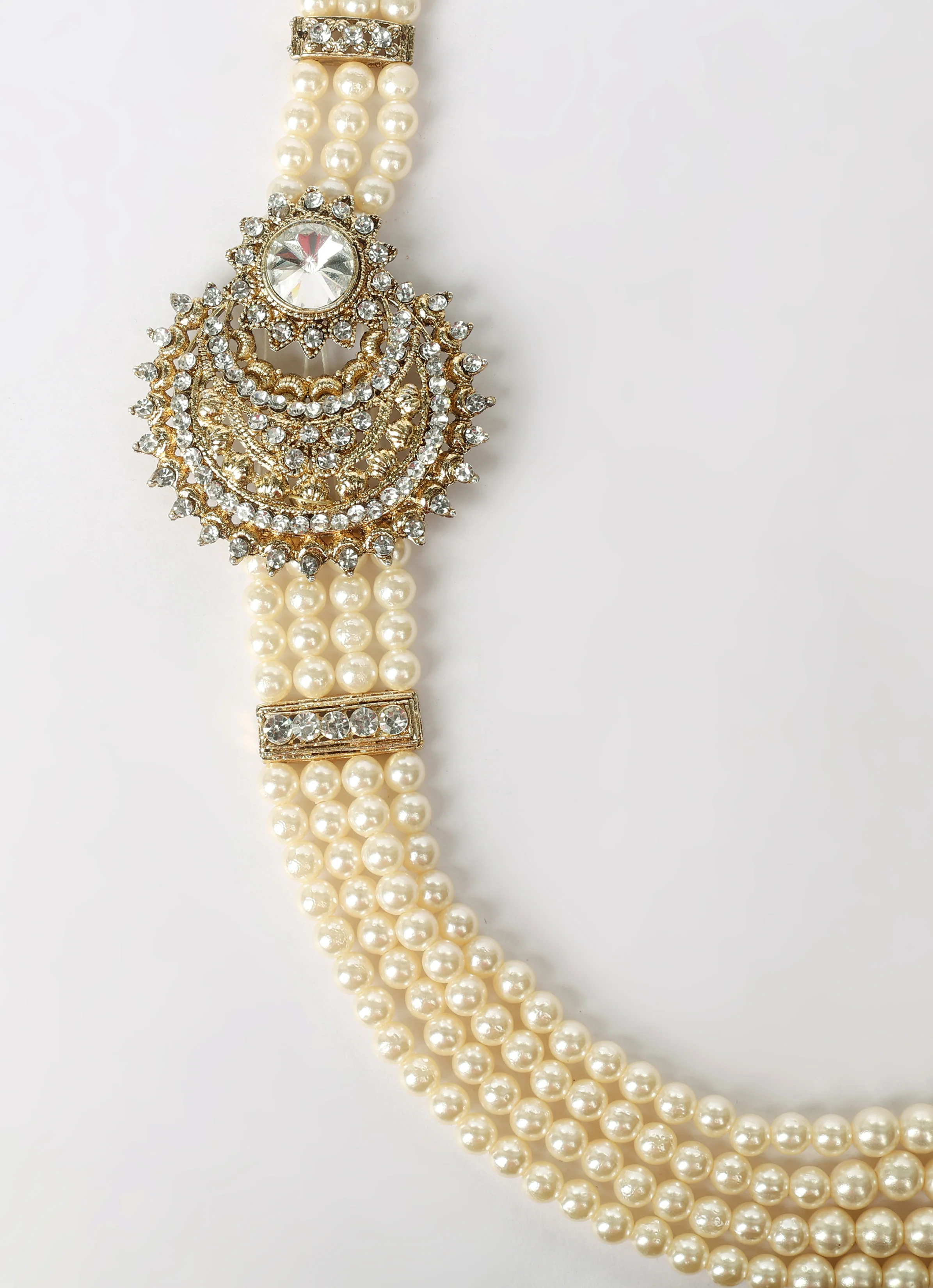 Men’s Pearl Mala Necklace with Side Diamonte Brooch - Image 3