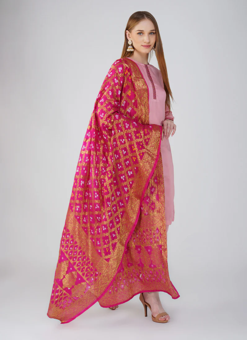 Pink Banrasi Dupatta Suit Set - Image 2