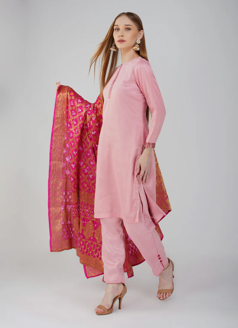 Pink Banrasi Dupatta Suit Set - Image 3