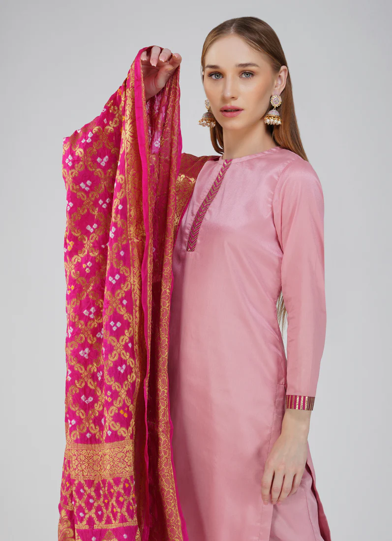 Pink Banrasi Dupatta Suit Set - Image 4