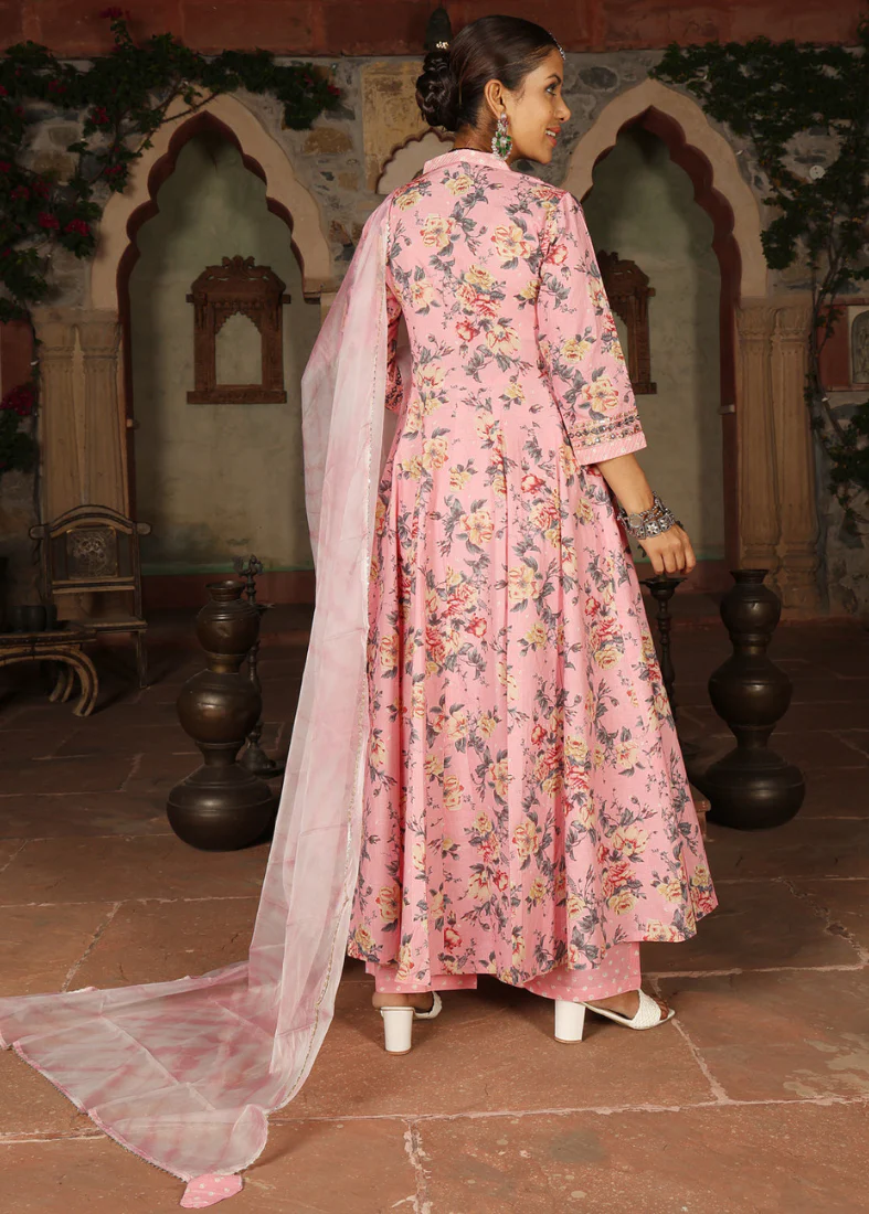 Pink Bias Cut Cotton Suit Set - Image 3