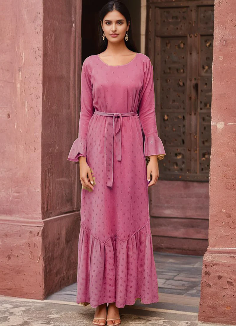 Pink Chic Maxi Dress with Belt - Image 2
