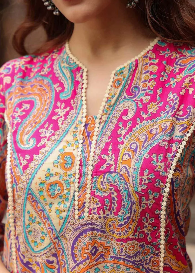 Pink Cotton Printed Kurti - Image 3